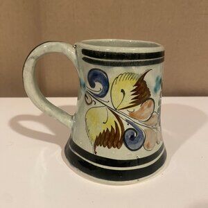 Vintage CAT Tonala Mexico Pottery Mug | Hand-Painted Floral Design‎ | 5” x 4.5”